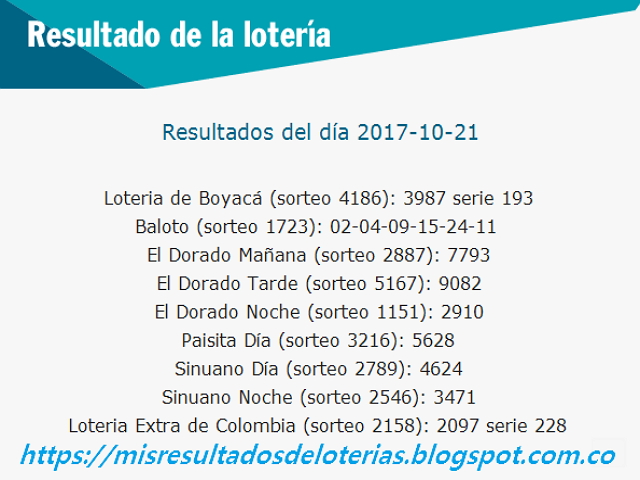 Como jugo la lotería anoche | Resultados diarios de la lotería y el chance | resultados del dia 21-10-2017