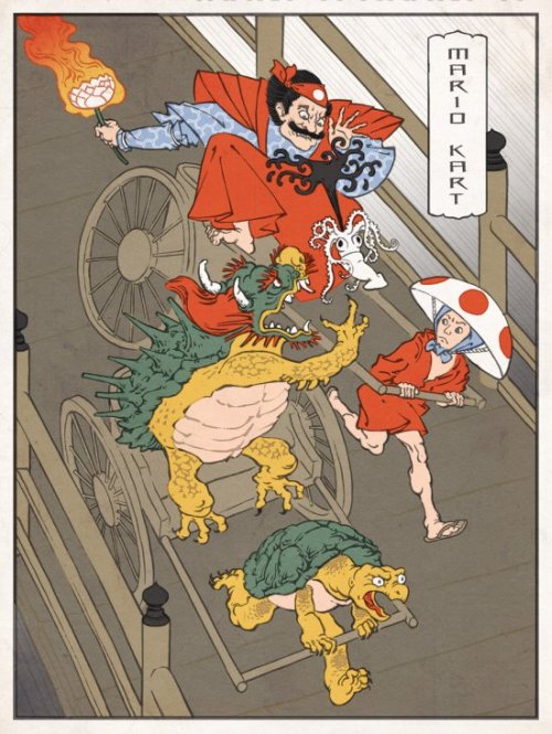 jed henry ilustração video game nintendo pinturas japonesas tradicionais ukio-e