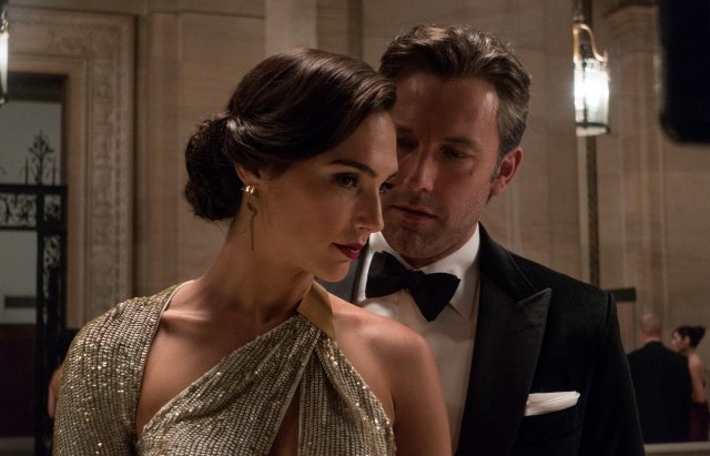 Gal Gadot (left) as Wonder Woman with Bruce Wayne (Ben Affleck)