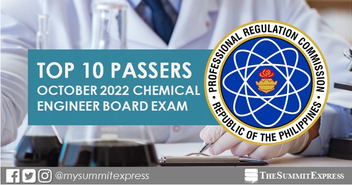 RESULT: October 2022 Chemical Engineering board exam top 10 passers