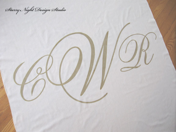 Classic metallic gold monogram aisle runner done on our Standard Fabric in