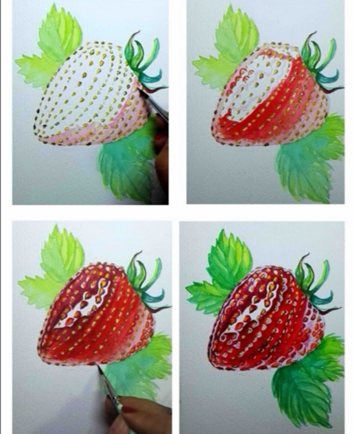 How to Paint Watercolor strawberry step by step