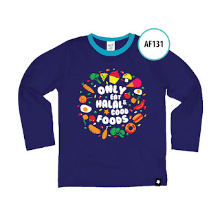 Kaos only eat halal & good fods Afrakids AF131 lengan Panjang warna biru tua bahan cotton combed 24s