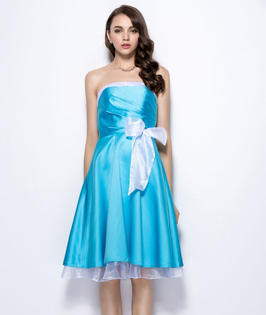turquoise-short-taffeta-strapless-bridesmaid-dress