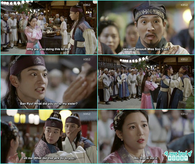 the market people gather and start gossiping so hoo appear and without listeing anything accuse Ban ryu -  Hwarang - Episode 7 Review 