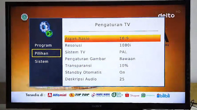 Fitur setting aspek rasio dan resolusi di  set top box polytron PDV 620T2 DVB-T2