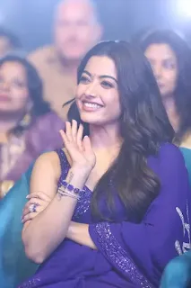 Rashmika Mandanna Stuns in Blue Saree at Pushpa 2 Event