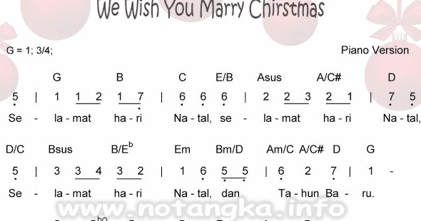 Not Angka Pianika Lagu Selamat Hari Natal We Wish You 