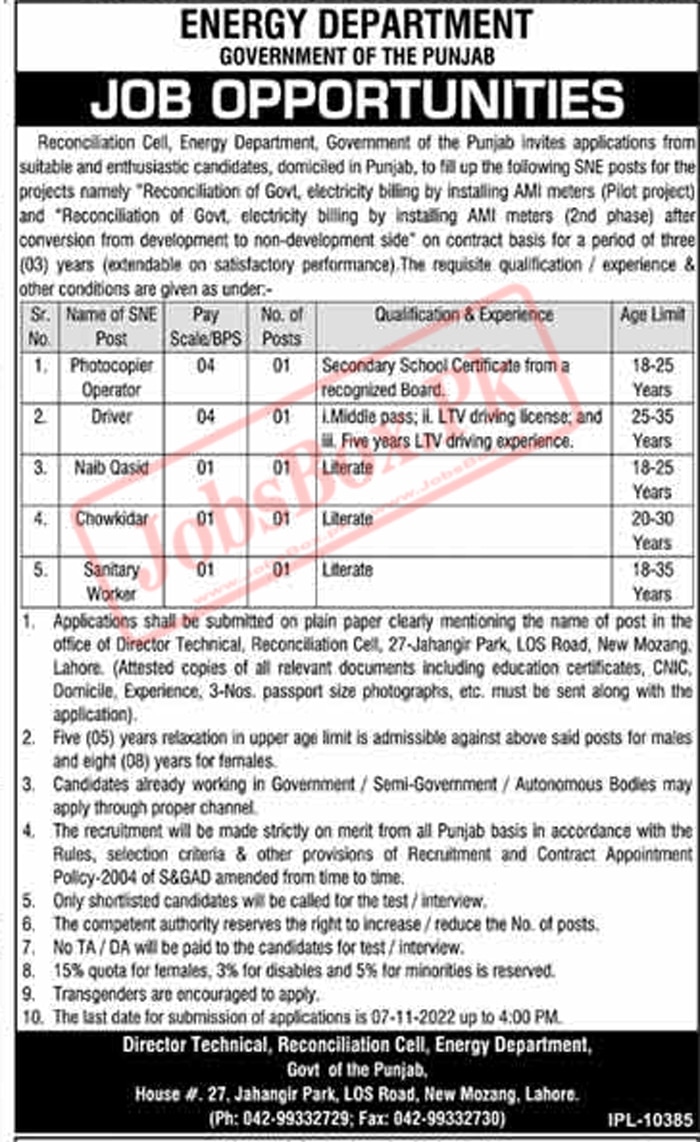 Punjab Energy Department Class IV Jobs 2022 Latest Advertisement