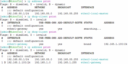 setingan ip address dan dhcp client