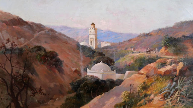 Algérie, Paysage orientaliste vers 1880 par Joseph Jacques Reymann