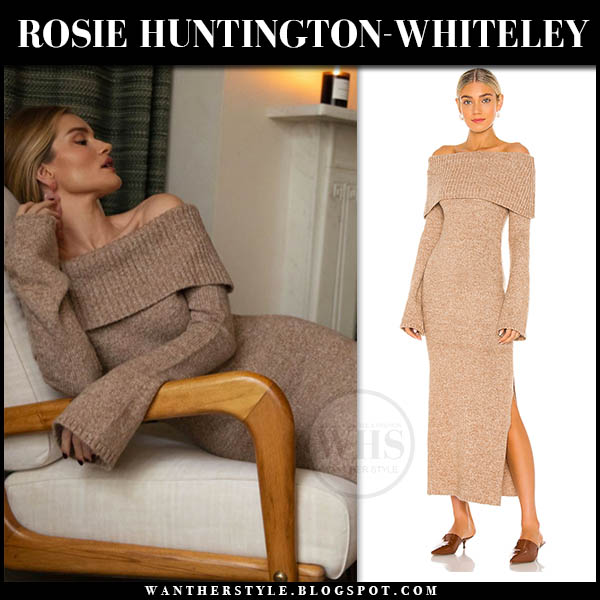 Rosie Huntington-Whiteley in brown knit dress
