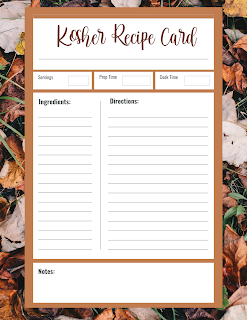 Kosher Recipe Cards - Free Printable Digital Files - Autumn Fall Season Theme
