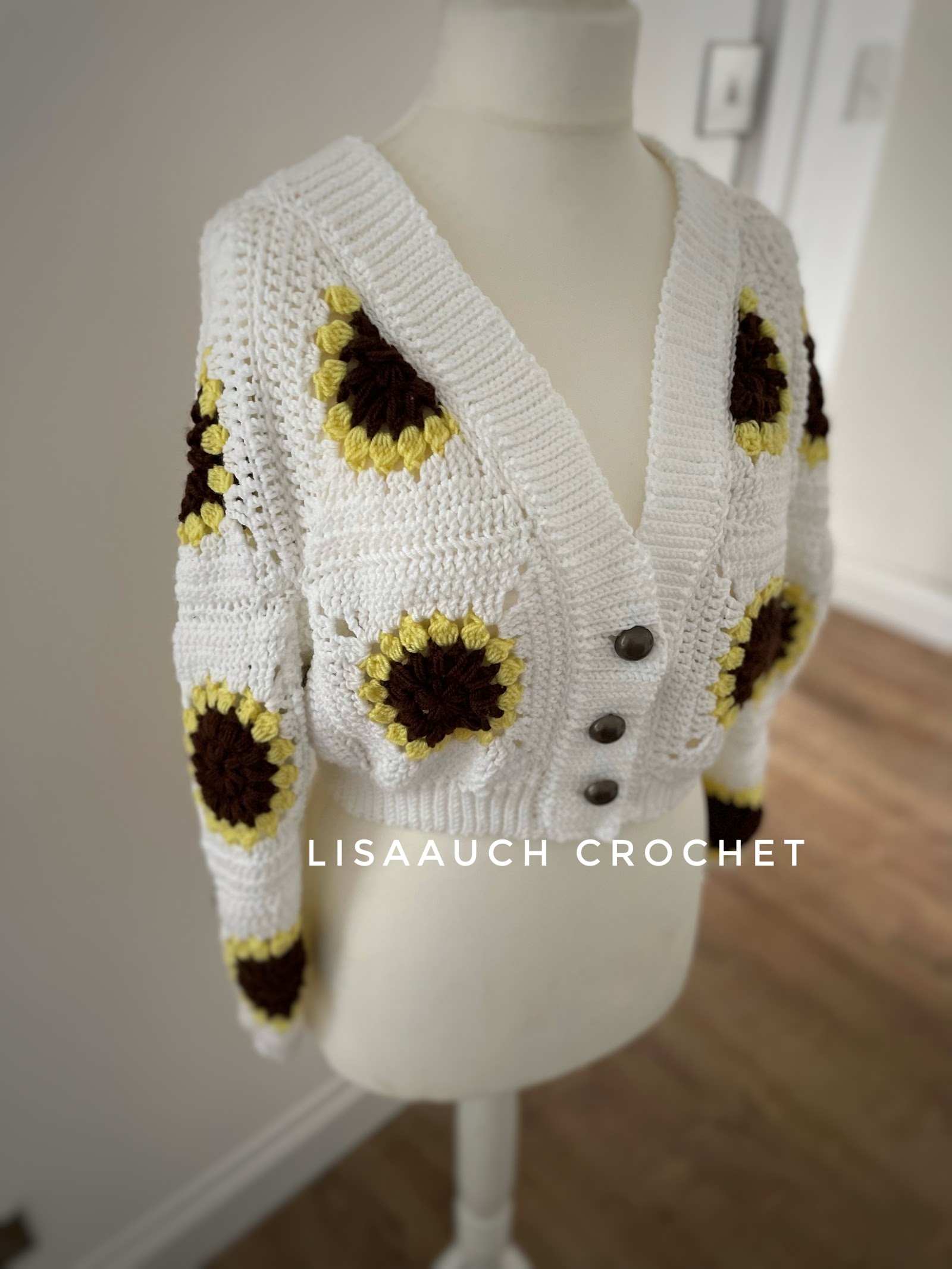 How to crochet a Sunflower Granny Square Cardigan FREE Crochet  Pattern - LisaAuch Crochet 