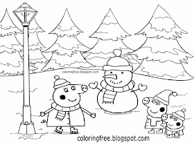 Mummy pig George garden winter snowman pretty Christmas coloring Peppa pig activity sheets for Pre K