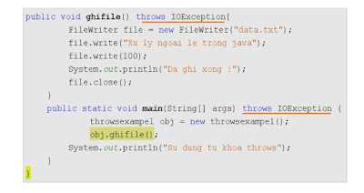 Dùng cách throws trong phương thức main trong lập trình java