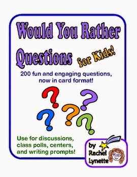 http://www.teacherspayteachers.com/Product/Would-You-Rather-Questions-for-Kids-200-Discussion-Starters-52805