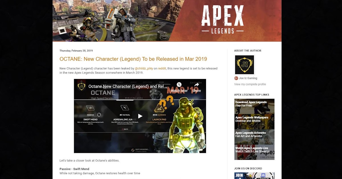Joe Iz Gaming Blog We Ve Launched A New Apex Legends Fansite