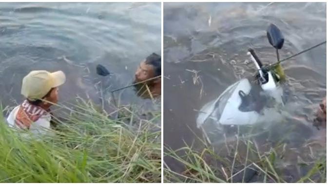 Aksi Kocak Pria Mancing di Sungai Malah Dapat Motor Ini Bikin Heran