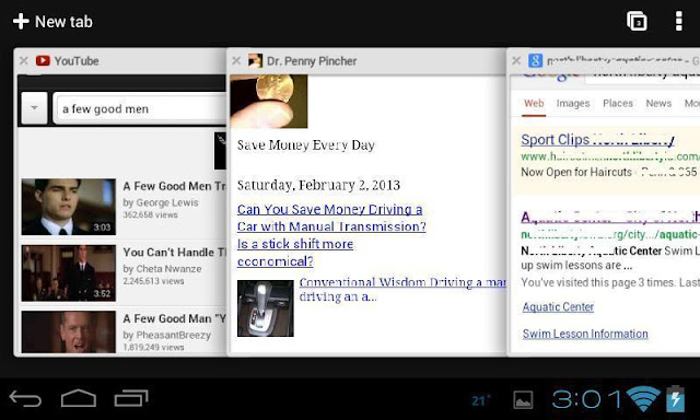 Chrome Android browser screen capture shows tabs interface to select multiple web pages