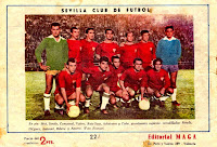 SEVILLA C. F. Temporada 1960-61. Mut, Santín, Campanal II, Valero, Ruiz Sosa, Achúcarro, Cobo (portero suplente). Pereda, Diéguez, Antoniet, Ribera y Agüero. VALENCIA C. F. 6 🆚 SEVILLA C. F. 0 Sábado 24/09/1960. Campeonato de Liga de 1ª División, jornada 3. Valencia, estadio de Mestalla. GOLES: ⚽1-0: 42’, Castelló. ⚽2-0: 43’, Sócrates, de penalti. ⚽3-0: 65’, Ficha. ⚽4-0: 74’, Paredes. ⚽5-0: 81’, Aveiro. ⚽6-0: 89’, Paredes.