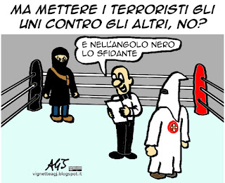 Isis, Ku Klux Klan, USA, terrorismo, vignetta satira