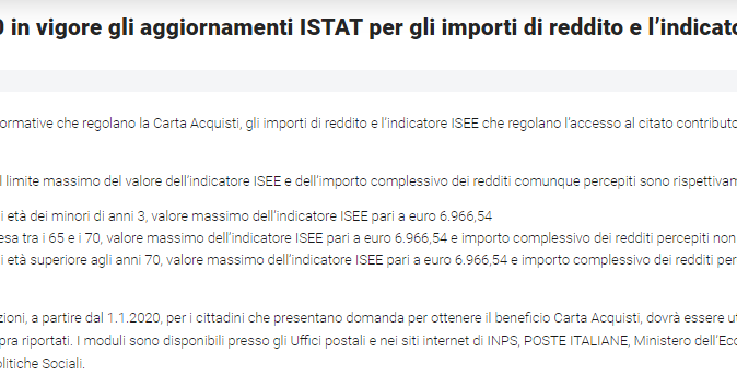 Miketorazza Social Card 2020 Dal 01012020 Aumento Istat