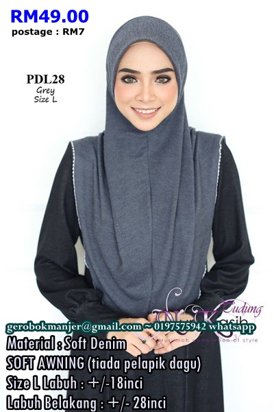 TUDUNG DENIM SOFT AWNING NUR KASIH SAIZ L