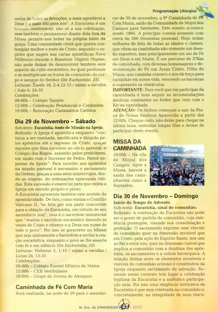 PROGRAMA DA FESTA DE NOSSA SENHORA DA CONCEIÇÃO – 2003 – Santarém – Pará - Brasil