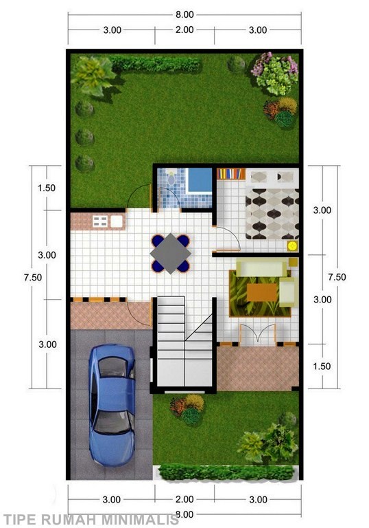 Desain Rumah  Ukuran 6x12 M denah  rumah  minimalis 2 lantai 