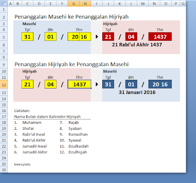 Rumus Excel Konversi Kalender Masehi ke Kalender Hijriyah
