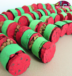 A garland made from wine corks. These are painted in red and green and strung together.
