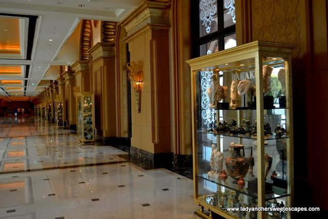 Ancient pieces inside the golden cupboards at the Emirates Palace Abu Dhabi