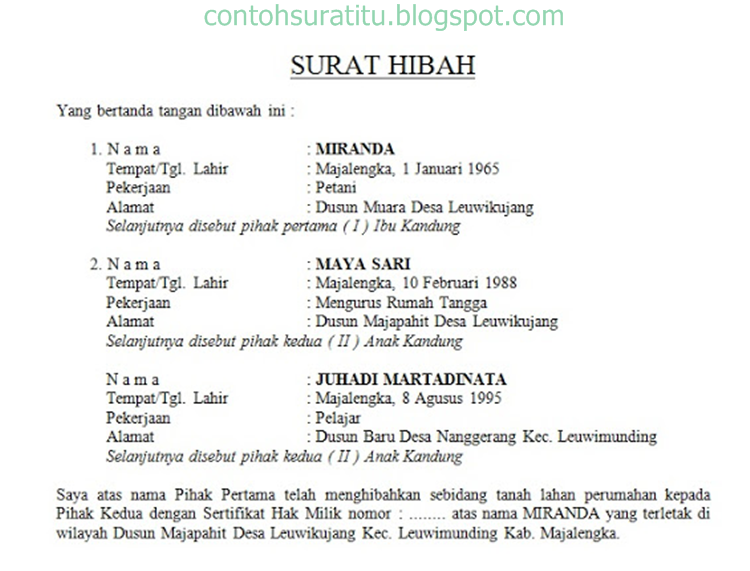 Contoh Surat Hibah Kendaraan Motor Contoh Surat