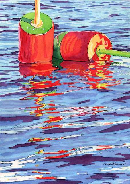 "Wet Red Buoys And Water" by Paul Sherman