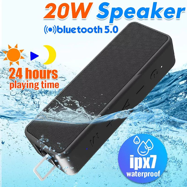 20W Wireless bluetooth Speaker Heavy Bass IPX7 Waterproof Shockproof Outdoors Subwoofer with Mic