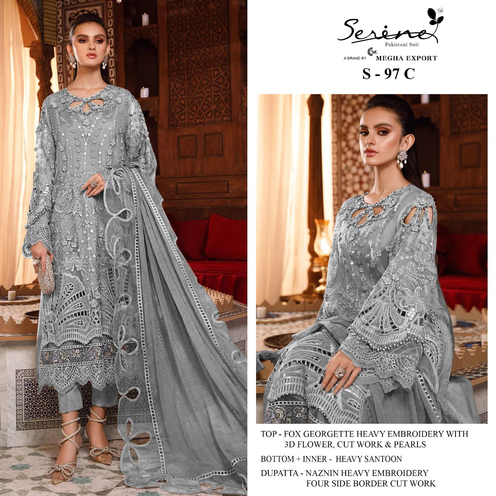 Buy Georgette Embroidery S 97 Abcd Serene Pakistani Salwar S