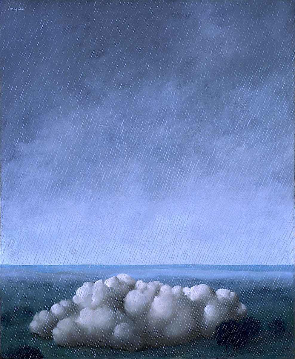 a René Magritte painting of a cloud in the rain