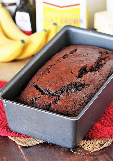 Loaf of Chocolate Banana Bread in Baking Pan Image