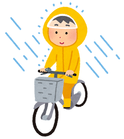 かっぱを着て自転車に乗る人のイラスト