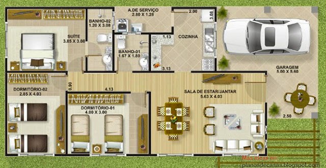 PLANO DE CASA DE 111 M2 CON TRES DORMITORIOS