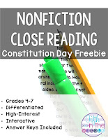 Nonfiction Close Reading Constitution Day Free Product