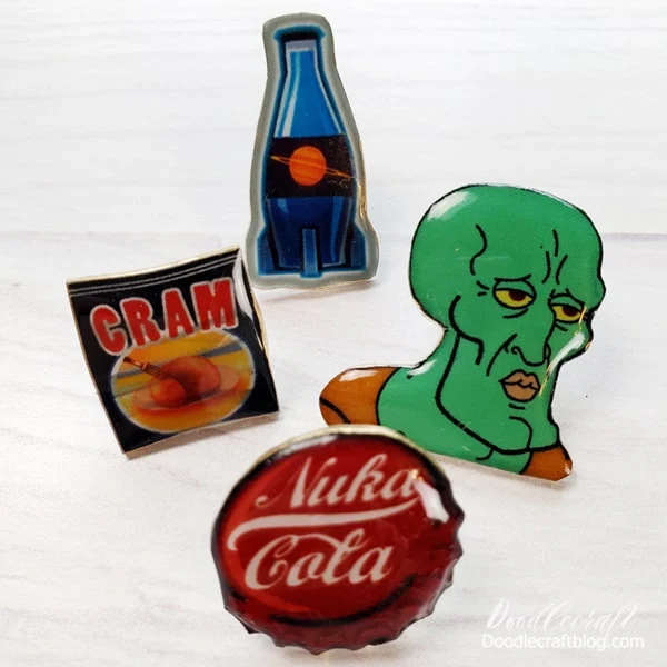 Cram, Nuka Cola Quantum, Handsome Squidward and Nuka Bottle Cap Enamel pins