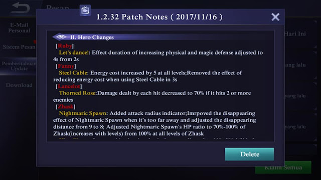 Update november 1.2.32 Patch notes mobile legends