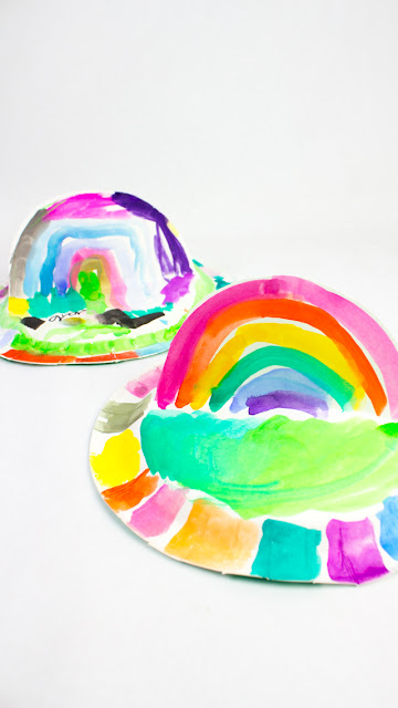 how to make pop up paper plate rainbows with preschoolers- fun kids craft project for spring!