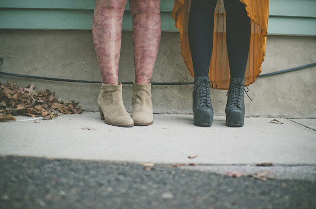 floral, tights, suede, boots, black, Litas, high, low, skirt