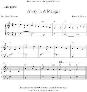 Easy free Christmas piano sheet music, Away In A Manger
