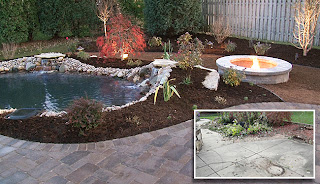 patio before and after - now with water feature