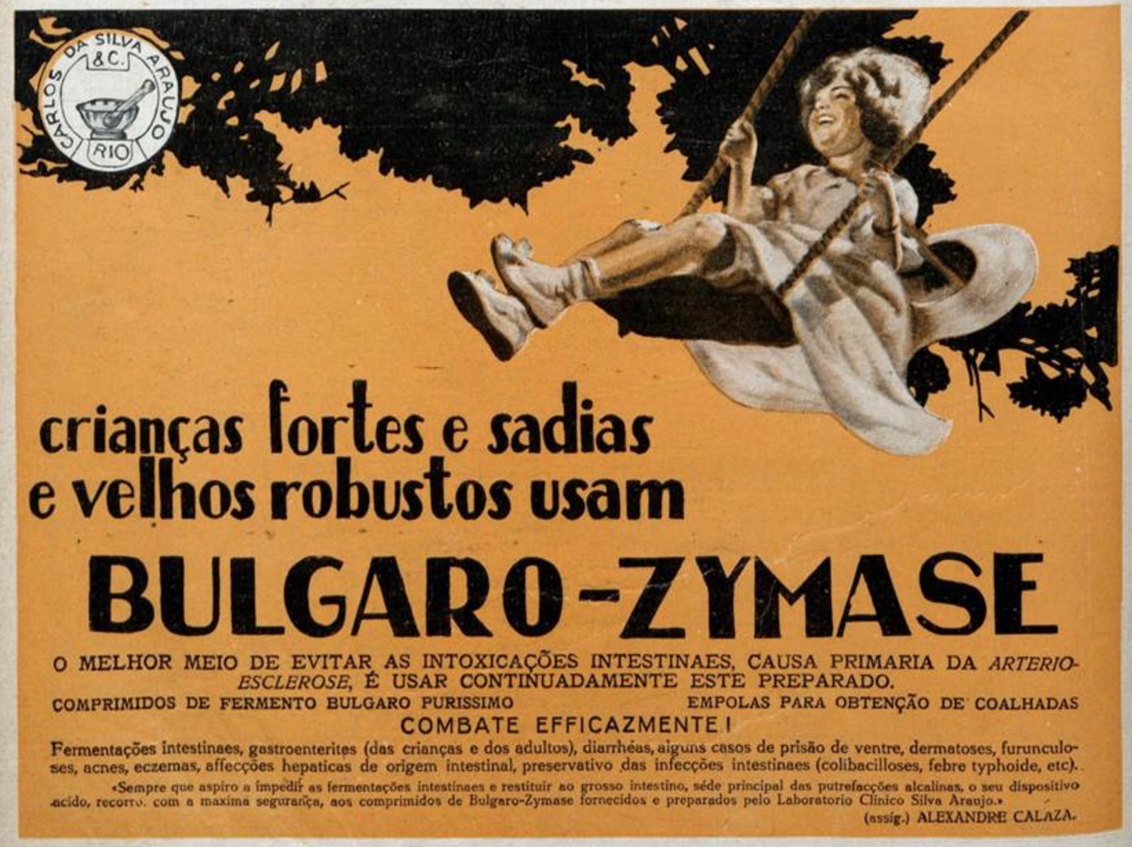 Anúncio veiculado em 1928 promovia o fortificante Bulgaro-Zymase para crianças e idosos