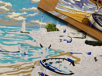 Paint by numbers sea scene in progress